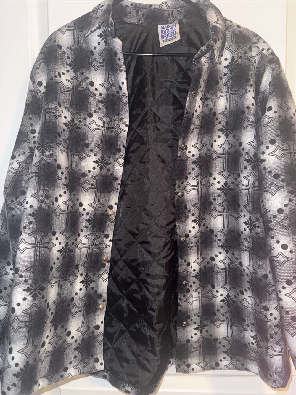 Maison Article Cross Print Plaid Fleece Button Up - Picture 4 of 5